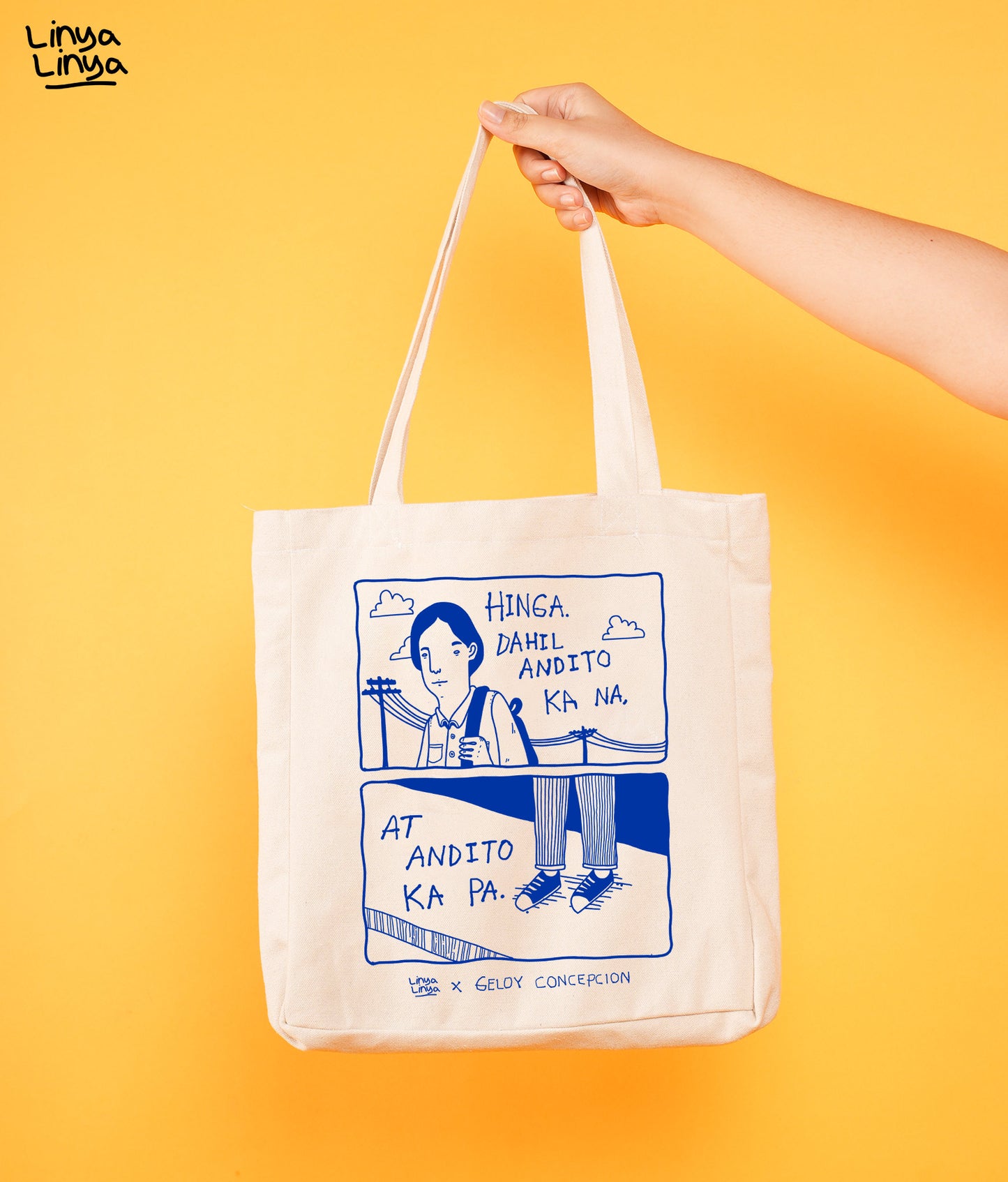 Linya-Linya x Geloy Concepcion: Hinga. Dahil Andito Ka Na Tote Bag (Cream)