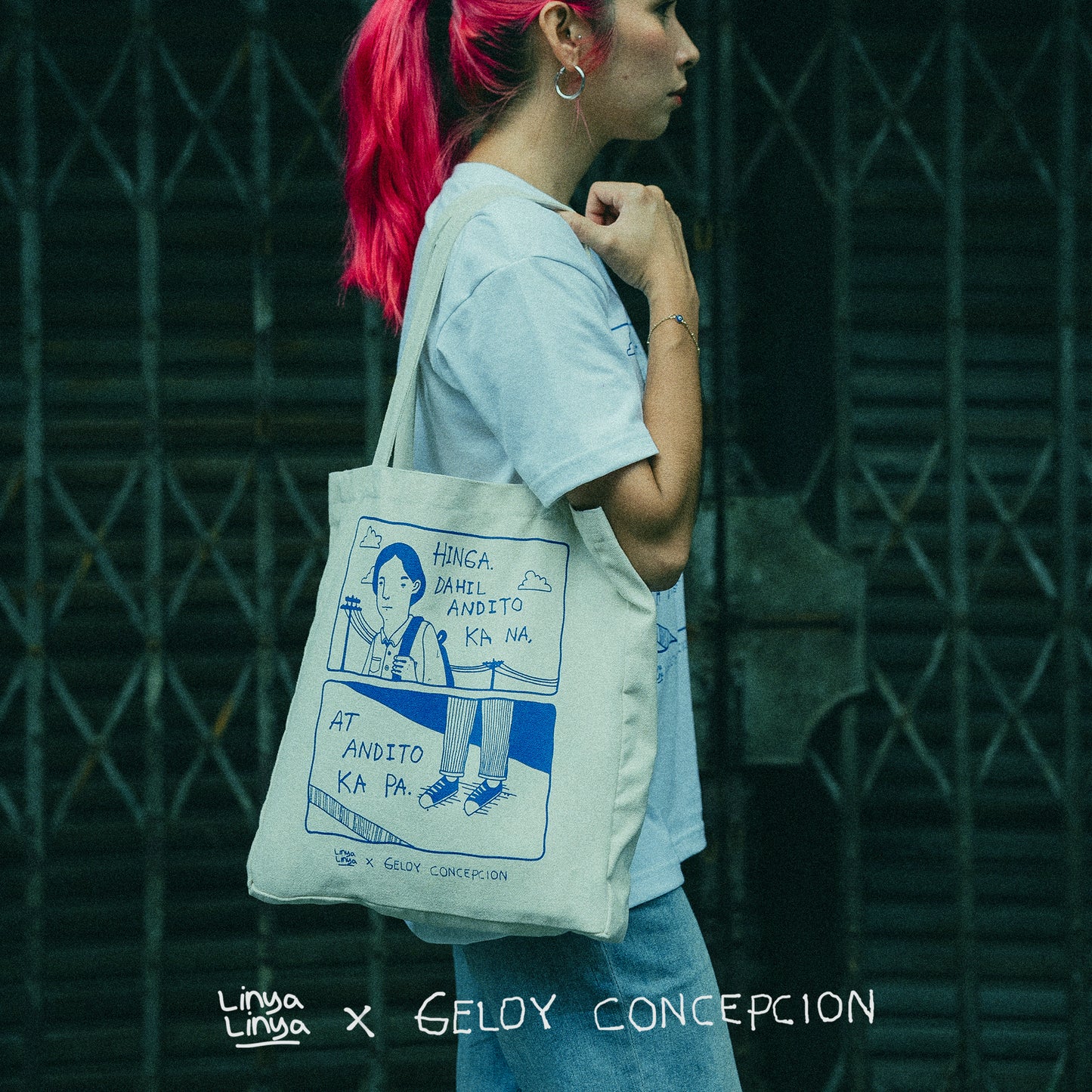 Linya-Linya x Geloy Concepcion: Hinga. Dahil Andito Ka Na Tote Bag (Cream)